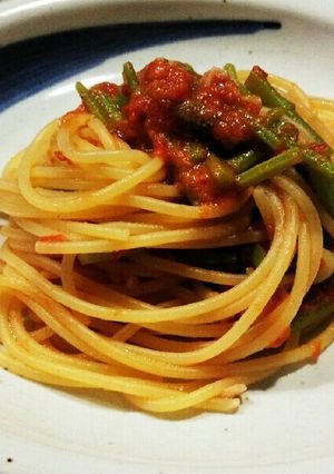 よしな(山菜)のトマトスパゲティ♡-レシピのメイン写真