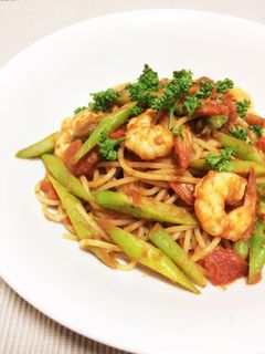 エビとアスパラのトマトスパゲティ-レシピのメイン写真