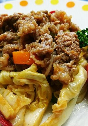 キャベツとパプリカの彩り牛肉辛味噌炒め-レシピのメイン写真