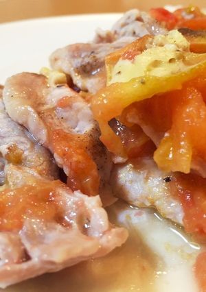 レンジで❁豚肉のトマトチーズ重ね蒸し♡-レシピのメイン写真