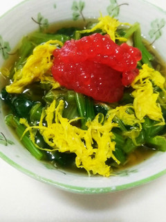 小松菜と椎茸と菊の煮浸し、すじこ添え-レシピのメイン写真