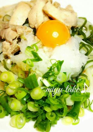 冷やし♪月見鶏おろしの切り昆布うどん-レシピのメイン写真
