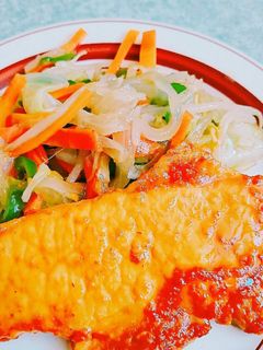 野菜炒めと豚肉の味噌漬け焼き。-レシピのメイン写真
