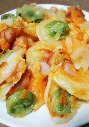 ＊フライパンで！新玉とそら豆のかき揚げ＊-レシピのメイン写真