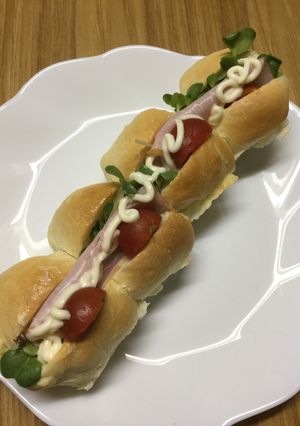 ちぎりパンでサンドイッチ(貝割れ&ハム)-レシピのメイン写真