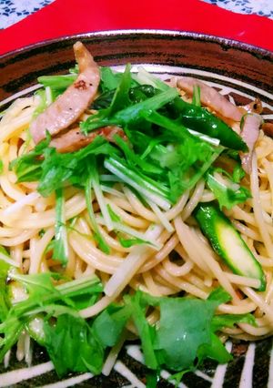 水菜とウインナーのペペロンチーノ風！-レシピのメイン写真