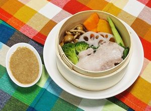 ごまだれ美味しい～豚肉と野菜のせいろ蒸し-レシピのメイン写真