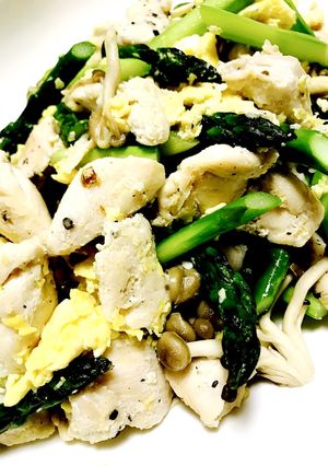 アスパラ ささみ 鶏肉 塩炒め QC簡単-レシピのメイン写真