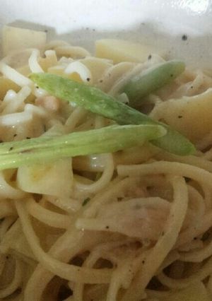 ジャガイモとアスパラのチキンクリーム麺！-レシピのメイン写真