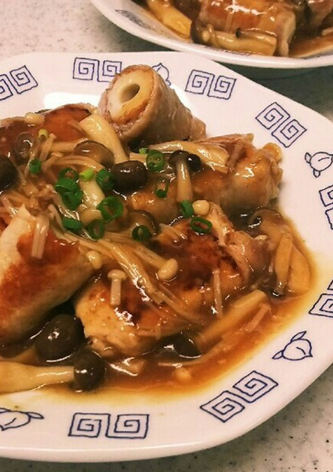 厚揚げ&ちくわの肉巻き~きのこあんかけ-レシピのメイン写真
