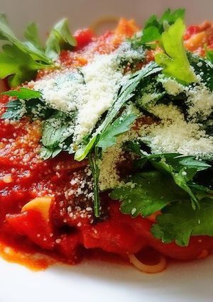 バジル入れるとおいしいわ♪トマトパスタ-レシピのメイン写真