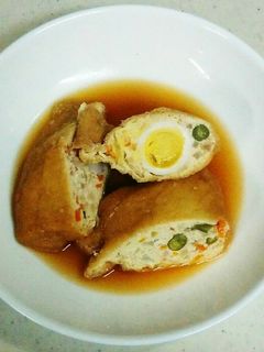 鶏ひき肉とうずらの巾着煮-レシピのメイン写真