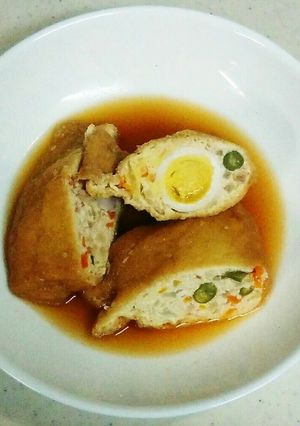 鶏ひき肉とうずらの巾着煮-レシピのメイン写真