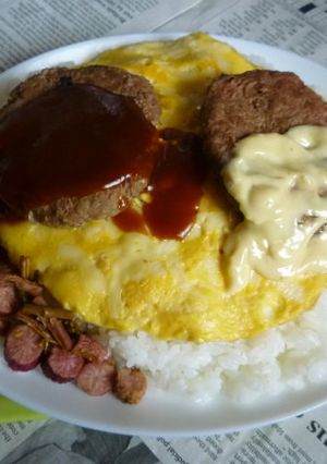 Wハンバーグ＋ソフト卵焼きのカフェ丼-レシピのメイン写真