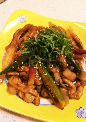 ＊食欲増進！茗荷とオクラの豚肉黒酢炒め＊-レシピのメイン写真
