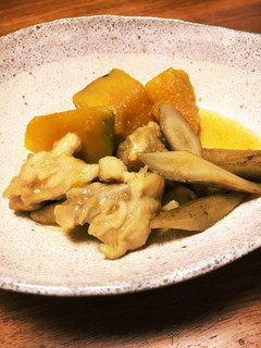 鶏のくず打ち・かぼちゃ・ごぼうの煮物-レシピのメイン写真