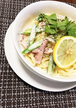 アスパラとベーコンの爽やかクリームパスタ-レシピのメイン写真