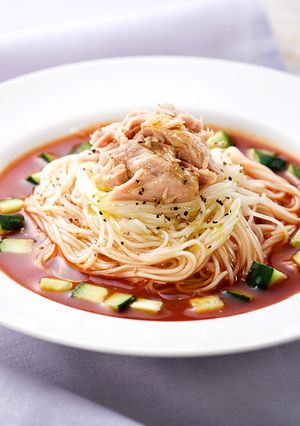 野菜ジュースで絶品！ガスパチョ風そうめん-レシピのメイン写真
