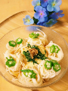簡単さっぱり☆たまごどうふ梅のせそうめん-レシピのメイン写真