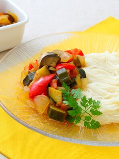 夏野菜の和風冷製ラタトゥイユ☆そうめん-レシピのメイン写真