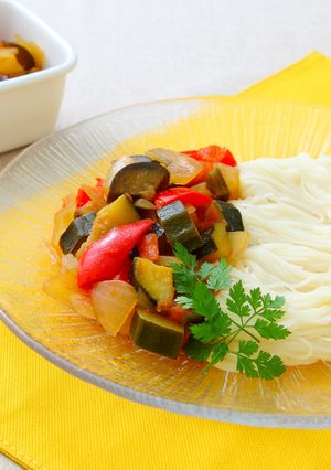 夏野菜の和風冷製ラタトゥイユ☆そうめん-レシピのメイン写真