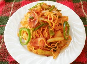懐かし給食のソフト麺♪でナポリタン！-レシピのメイン写真