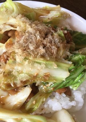 ご飯がすすむ！納豆キャベツの甘味噌炒め丼-レシピのメイン写真