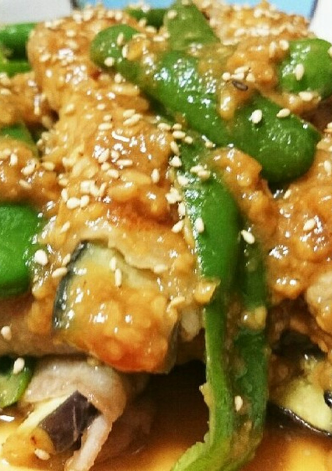 茄子の豚肉巻きとピーマンの自家製味噌炒め-レシピのメイン写真