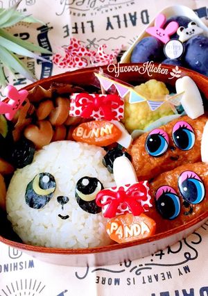 薔薇パンダおにぎりと稲荷うさぎ　６月弁当-レシピのメイン写真