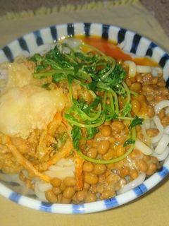 栄養満点!温玉納豆かき揚げ冷やしうどん-レシピのメイン写真
