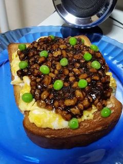 ふわふわ玉子の海苔の佃煮納豆トースト!-レシピのメイン写真