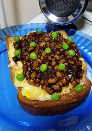 ふわふわ玉子の海苔の佃煮納豆トースト！-レシピのメイン写真
