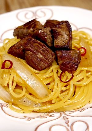サイコロステーキの和風ペペロンチーノ-レシピのメイン写真