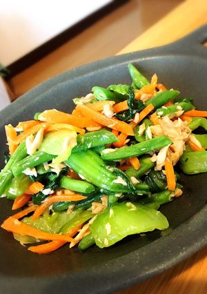 青梗菜といんげんとツナのごまポン酢和え-レシピのメイン写真