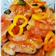 ✿紫玉葱甘酢煮で絡めた鶏肉だよ✿