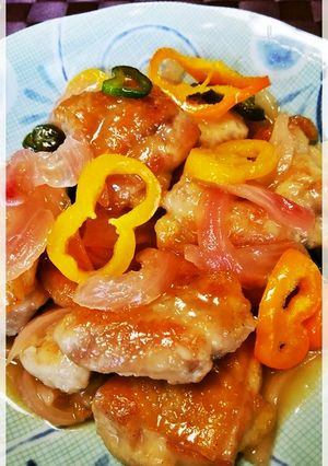 ✿紫玉葱甘酢煮で絡めた鶏肉だよ✿-レシピのメイン写真