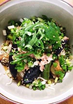 なすのたたきのっけ素麺-レシピのメイン写真