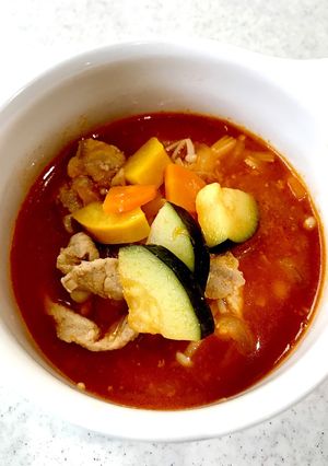 朝ごはん豚肉トマト野菜ジュースでスープ〜-レシピのメイン写真
