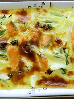 明日葉と塩サケの、パイ皮なしキッシュ-レシピのメイン写真