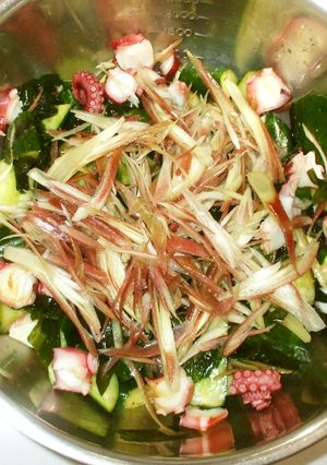 夏野菜の簡単サラダ♪茗荷ワカメ胡瓜タコ-レシピのメイン写真