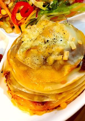 ミートソースリメイク餃子の皮deラザニア-レシピのメイン写真
