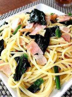 白だしで☆ほうれん草とベーコン和風パスタ-レシピのメイン写真
