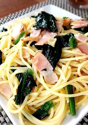 白だしで☆ほうれん草とベーコン和風パスタ-レシピのメイン写真