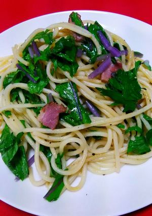 さっぱり味！水菜とベーコンのパスタ☆-レシピのメイン写真