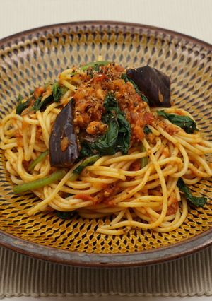 鯖缶で!鯖となすのトマトソースパスタ-レシピのメイン写真