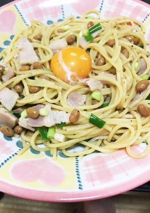 ひとりランチ♩余り物で作った納豆パスタ-レシピのメイン写真