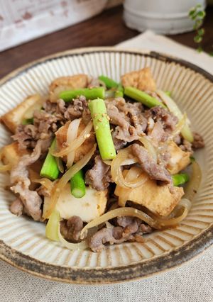 厚揚げとアスパラの豚こま生姜炒め-レシピのメイン写真