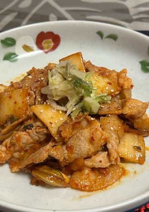 種蔵茗荷✖️キムチ✖️豚バラのスタミナ炒め-レシピのメイン写真