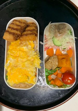 レンジ簡単洋風ニラ玉味オムライス弁当-レシピのメイン写真