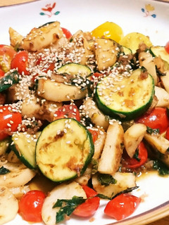ズッキーニ・プチトマト・長芋めんつゆ炒め-レシピのメイン写真